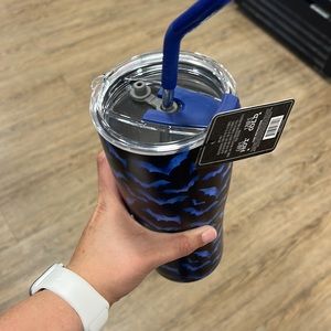 Bat Tumbler with Straw - Black and Blue, 30 oz, Double Wall, Stainless Steel
